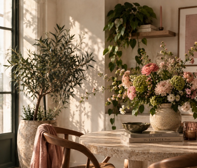 Sfeerbeeld met planten en bloemen in huis